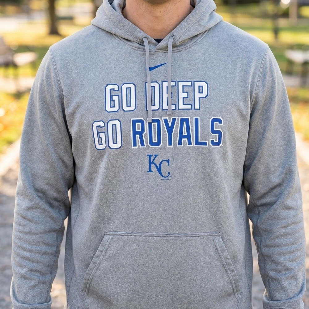 Nike Therma-FIT‎ Kansas City Royals Mens Gray Go Deep Go Royals Hoodie Pullover